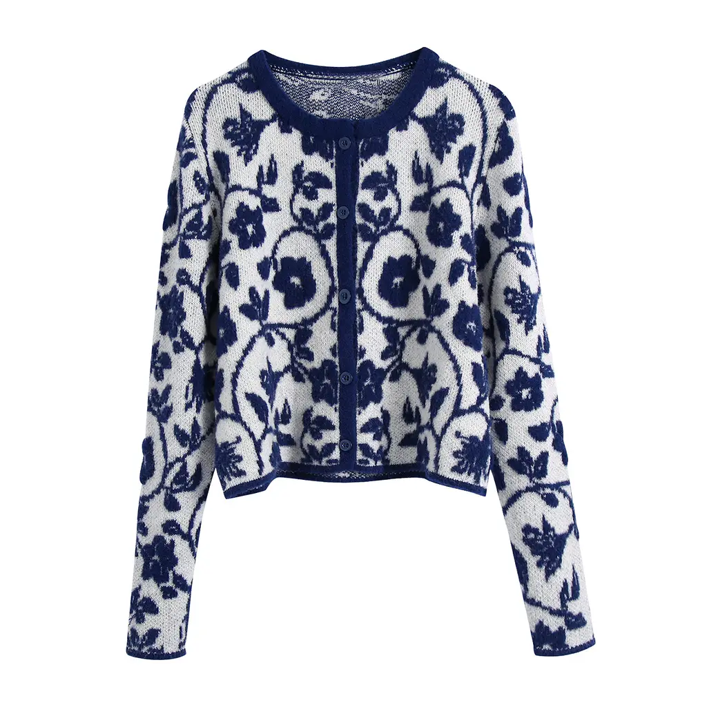 New European And American Women's Floral Jacquard Knitted Sweater
