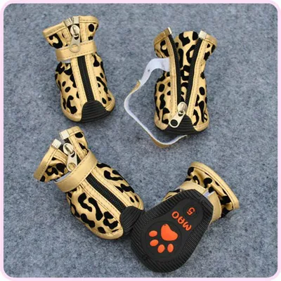 New Fashion PU Leopard Print Pet Shoes Gold - Shop at LoveMi