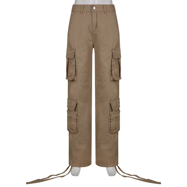 European And American New Women's Tooling Straight Trousers Khaki - Shop at LoveMi