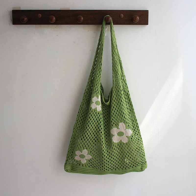 Ins Large Capacity Shopping Bag Woven Hollow Mesh Green - Shop at LoveMi
