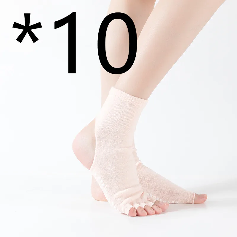 Women's Mid tube Five finger Split finger Yoga Socks Light Skin Tone One Size 10Pcs - Shop at LoveMi