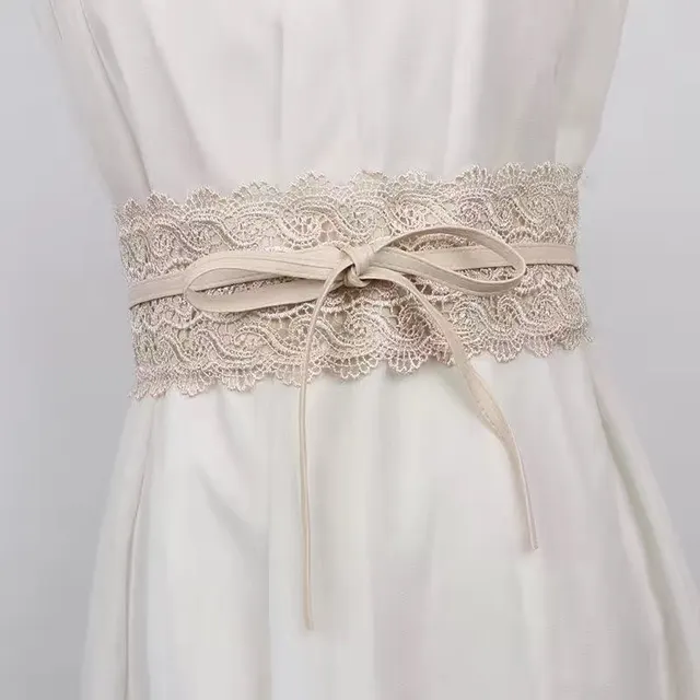 Lace Girdle Outer Shirt Lace Versatile Decorative Belt Beige - Shop at LoveMi
