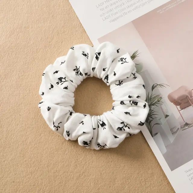 Plaid Print Large Intestine Ring Women's Hair Tie Milky White - Shop at LoveMi