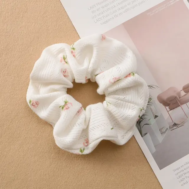 Plaid Print Large Intestine Ring Women's Hair Tie White Heart Lattice - Shop at LoveMi