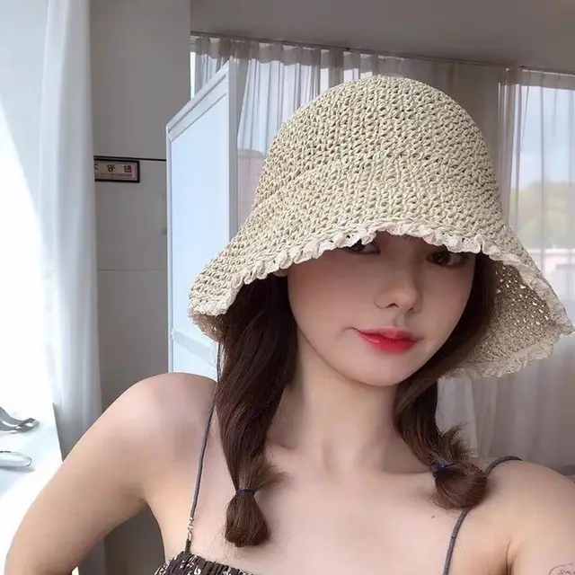 UV Protection Bow Straw Hat Beige - Shop at LoveMi