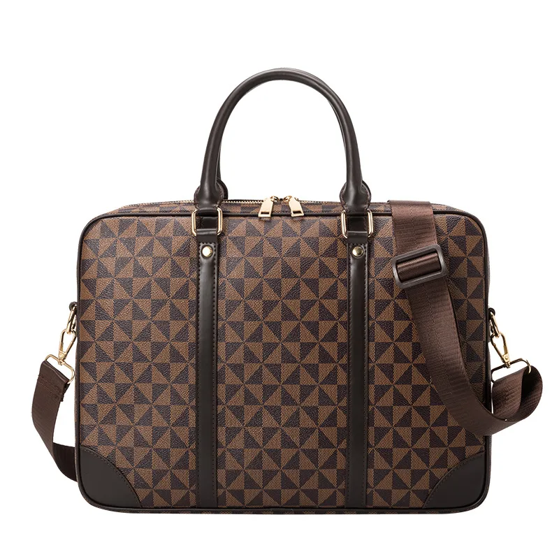 Men's And Women's Casual Business Large capacity Contrasting Color Computer Bag Brown - Shop at LoveMi