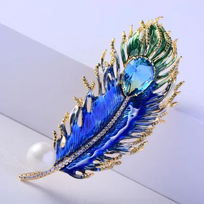Malachite Green Drop Oil Feather Brooch Clothing Accessories Blue - Shop at LoveMi