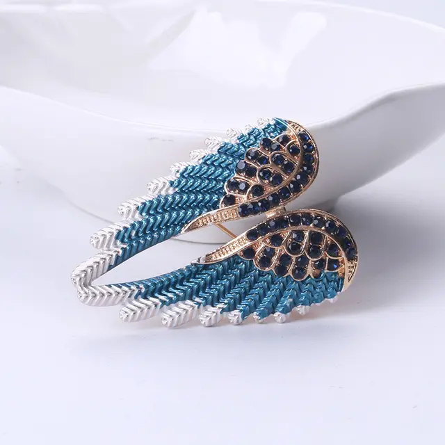 Diamond Angel Wings Brooch Multicolor Blue - Shop at LoveMi