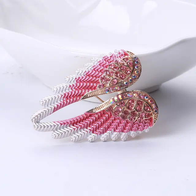 Diamond Angel Wings Brooch Multicolor Pink - Shop at LoveMi