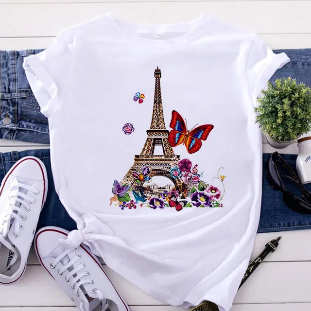 Popular Butterfly Flower Women's Short Sleeve Loose T shirt Yh 11505 - Shop at LoveMi