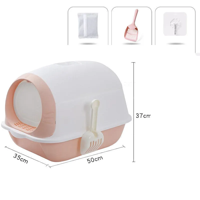 Elevated Semi closed Litter Suction Deodorant Cat Toilet With Flip Cover Pink - Shop at LoveMi