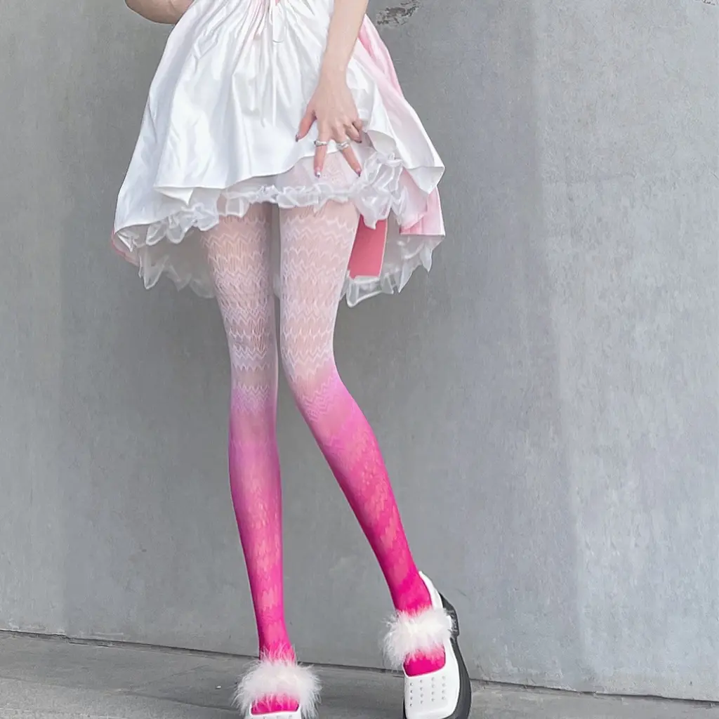 Gradient Color Silk Net Socks Hollow Lace Jacquard - Rose Pink