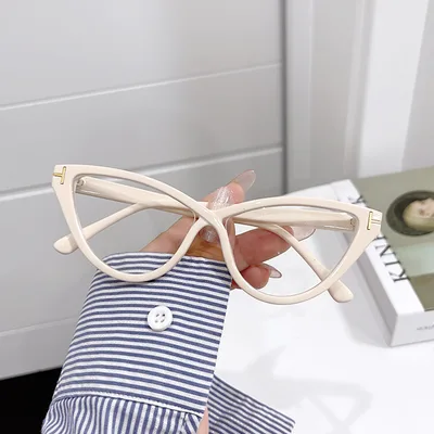 Women's Personality Cat Eye Triangle Leopard Print Glasses Beige Frame Flat Light - Shop at LoveMi