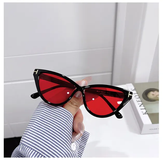 Women's Personality Cat Eye Triangle Leopard Print Glasses Black Frame Red Film - Shop at LoveMi