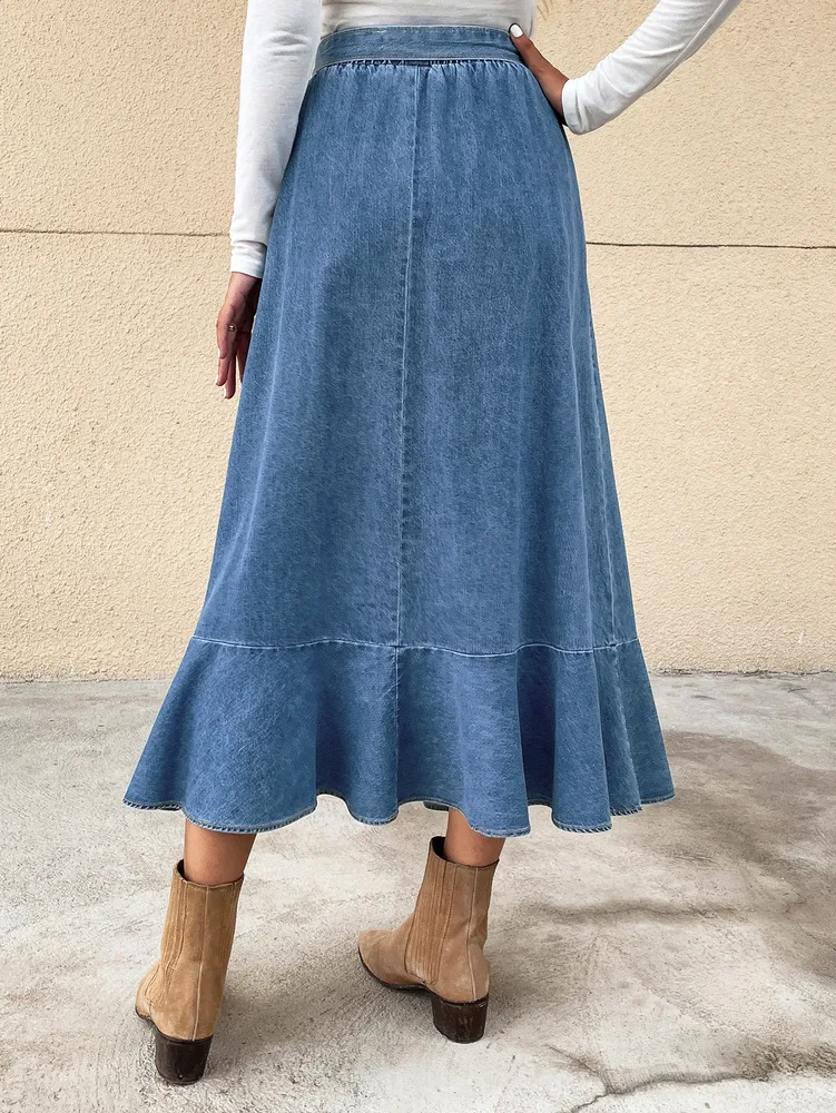 Ladies Fashion Casual Denim Skirt Women Blue - Shop at LoveMi