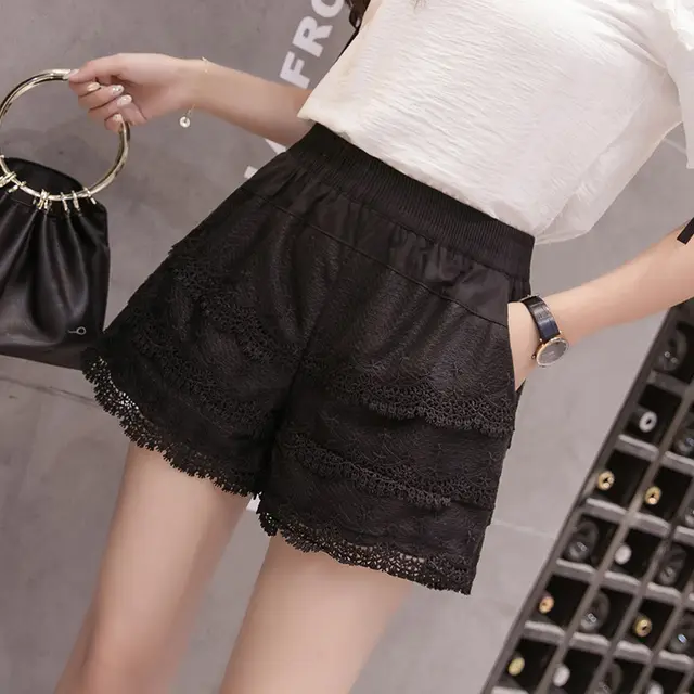 Women's Outer Wear Loose High Waist A line Lace Casual Pants Black - Shop at LoveMi