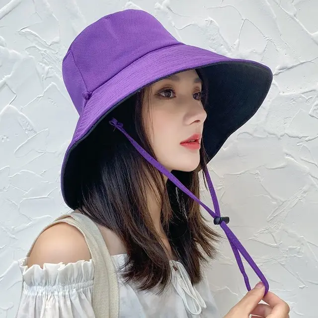 Big Brim Fisherman Hat Double Sided Sunshade Purple - Shop at LoveMi