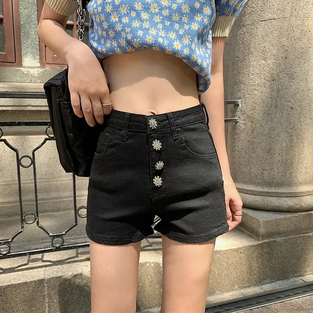 Women's New Large Size High Waist Denim Shorts Black - Shop at LoveMi