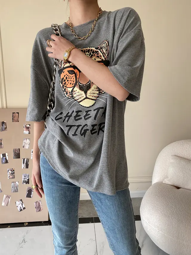Brushed Cotton Drop Shoulder Short Sleeve Grey - Shop at LoveMi