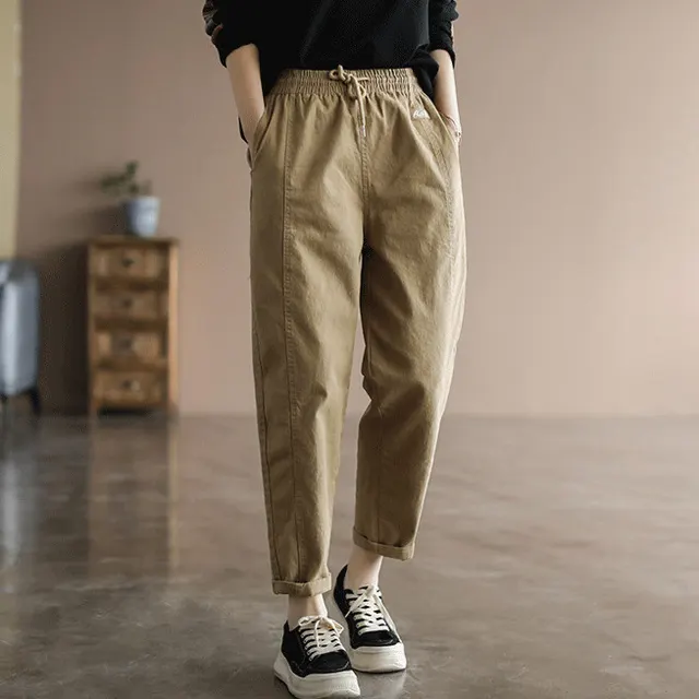 Women's Slim And Versatile Fat Mm Literary Pants Camel - Shop at LoveMi