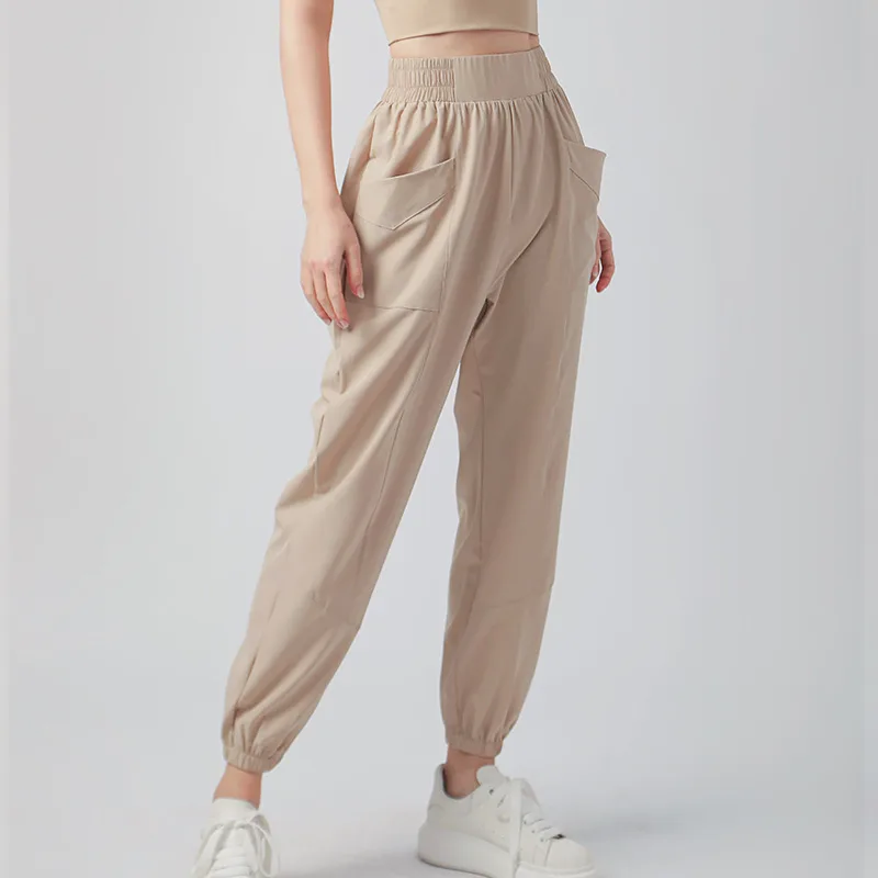 Women's High Waist Quick Dry Running Loose Casual Sports Pants Khaki - Shop at LoveMi