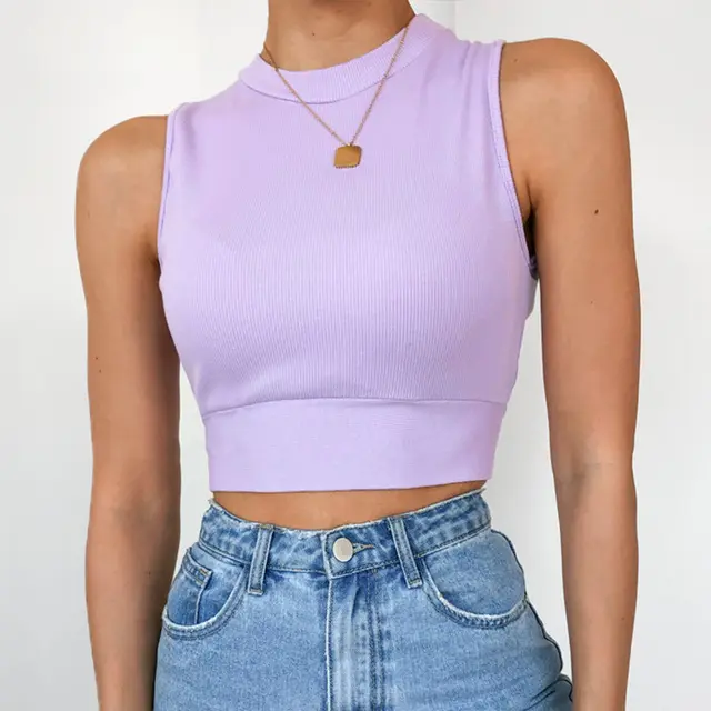 New Ladies Solid Color Lace Up Tank Top Purple - Shop at LoveMi