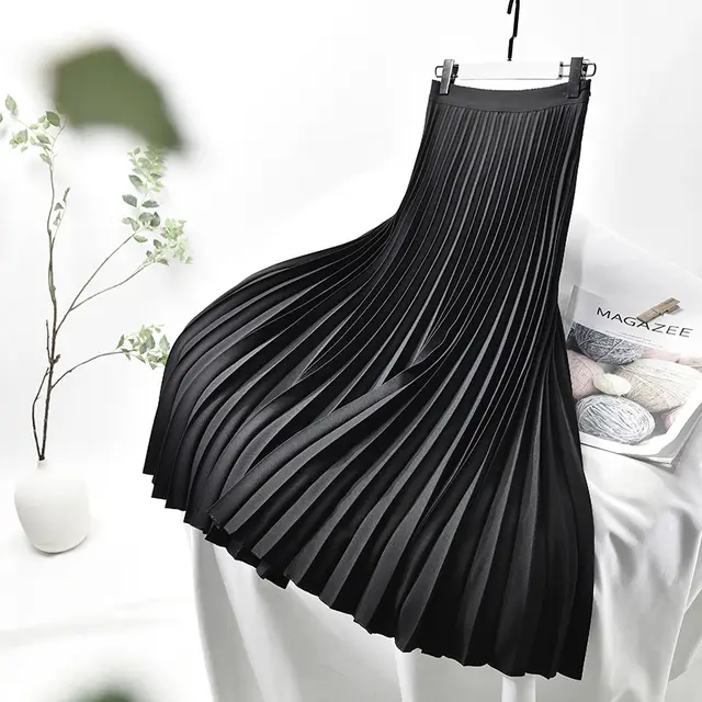 Women's Temperament Slim Plus Size Pleated Skirt High Waist Black - Shop at LoveMi