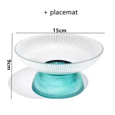 Pet Cat Bowl Neck Guard High Foot Large Diameter Glass Material Light Green And Placemat - Shop at LoveMi
