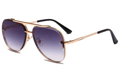 Double Bridge Cut Metal Glasses Sunglasses Gold Frame Double Grey Sheet - Shop at LoveMi