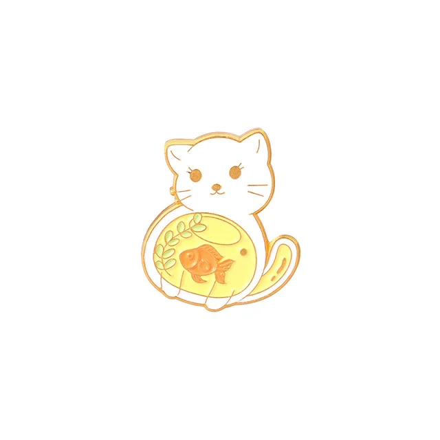 Exquisite And Lovely Cat Eat Fish Shape Alloy Badge Xz4044 - Shop at LoveMi
