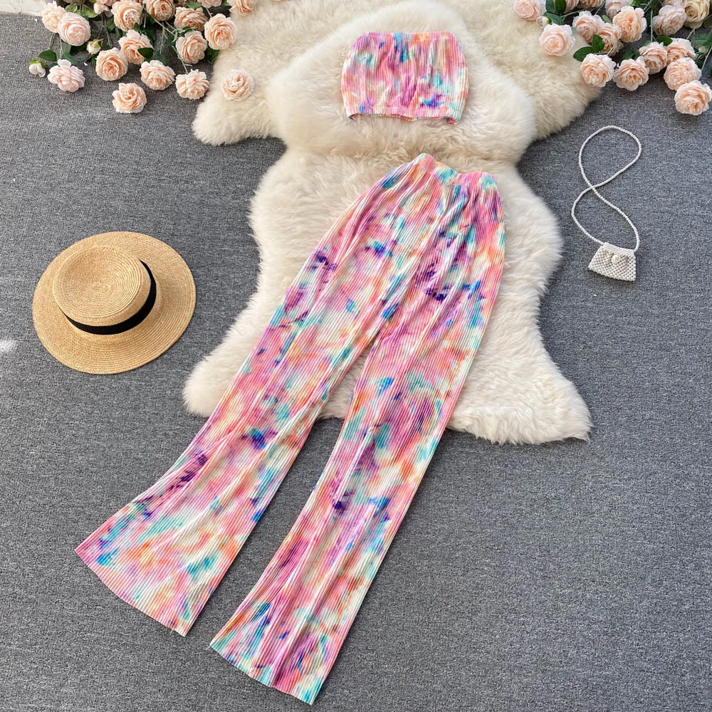 Women's Short Tube Top High Waist Trousers Suit Color Camouflage One Size - Shop at LoveMi