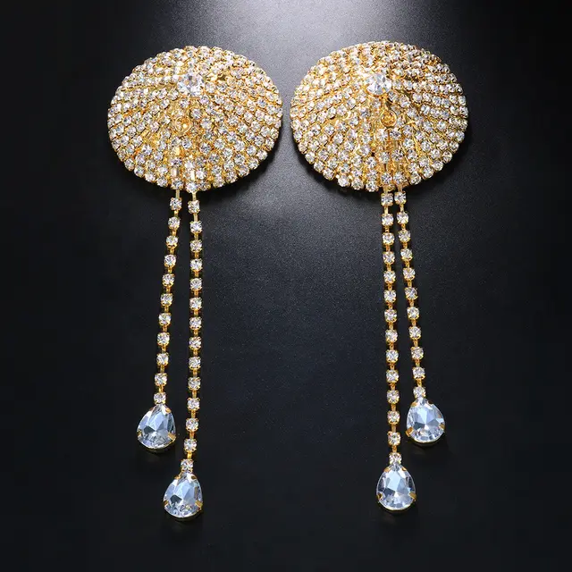 Fashion Oval Fringe Ladies Rhinestone Breast Patch Gold - Shop at LoveMi
