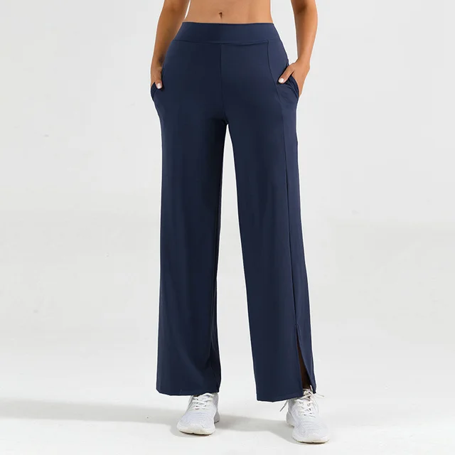 Women's New Split Flared Wide Leg Sports Yoga Pants Navy Blue - Shop at LoveMi