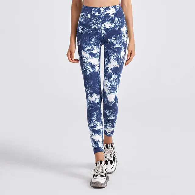 High Waist Hip Raise Double Pocket Gym Pants Navy Blue Tie Dye - Shop at LoveMi