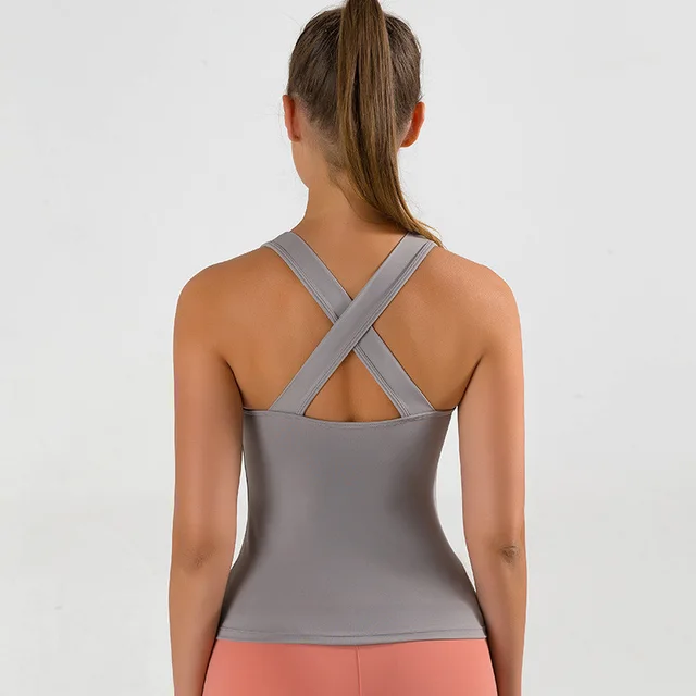 New Style Yoga Vest Women's Shockproof Outer Wear With Chest Pad Grey Purple - Shop at LoveMi