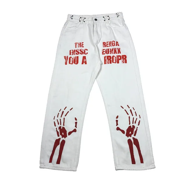 Fashionable High Street Personality Print Jeans White - Shop at LoveMi