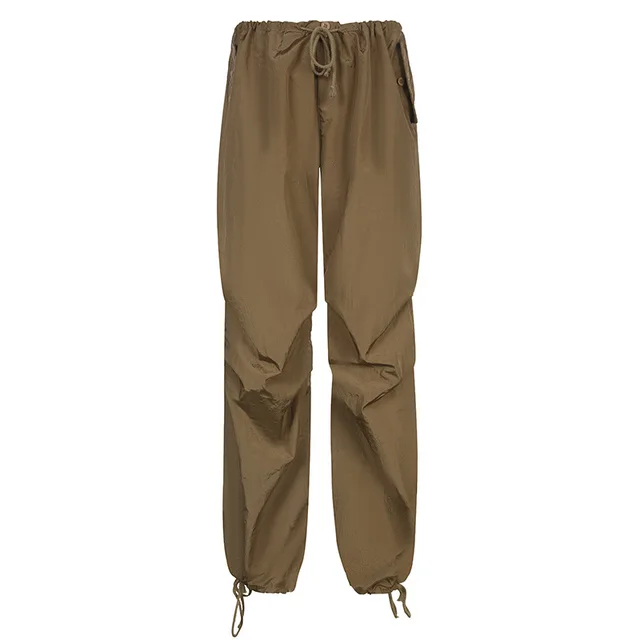 Solid Color Elastic Banding Loose Casual Pants Brown - Shop at LoveMi