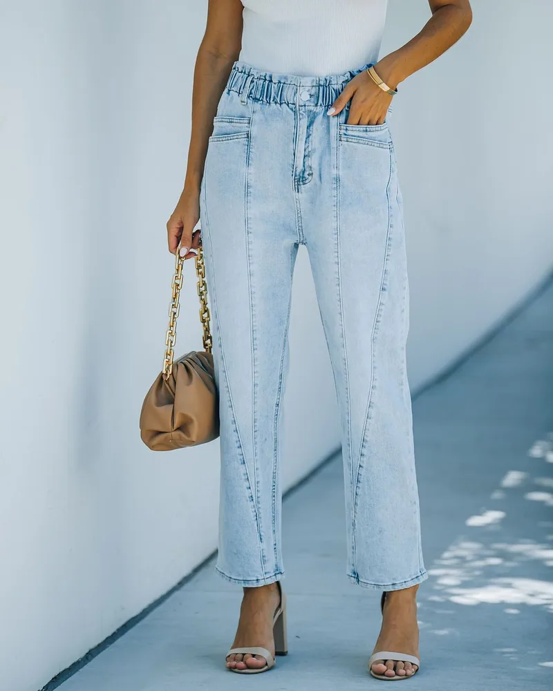 Temperament Commuter Light Blue Denim High Waist Pants Light Blue - Shop at LoveMi