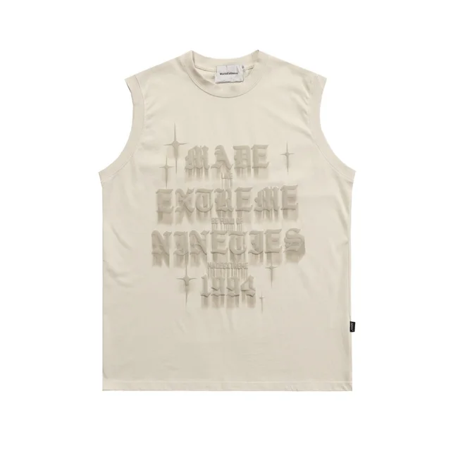 Alphabet Foam Print Vest And Bottoming Shirt Khaki - Shop at LoveMi