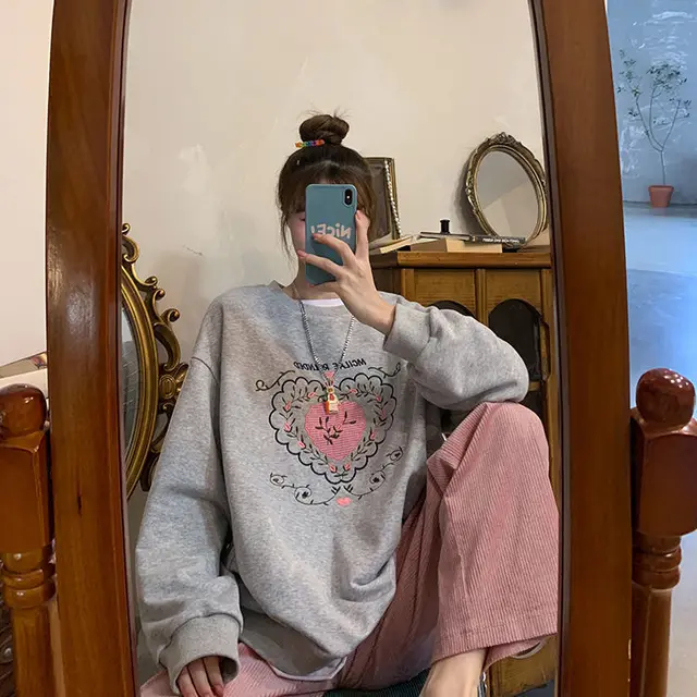 Women's Corduroy Wide Leg Sweatpants Fleece Sweater Grey Fleece Sweater - Shop at LoveMi
