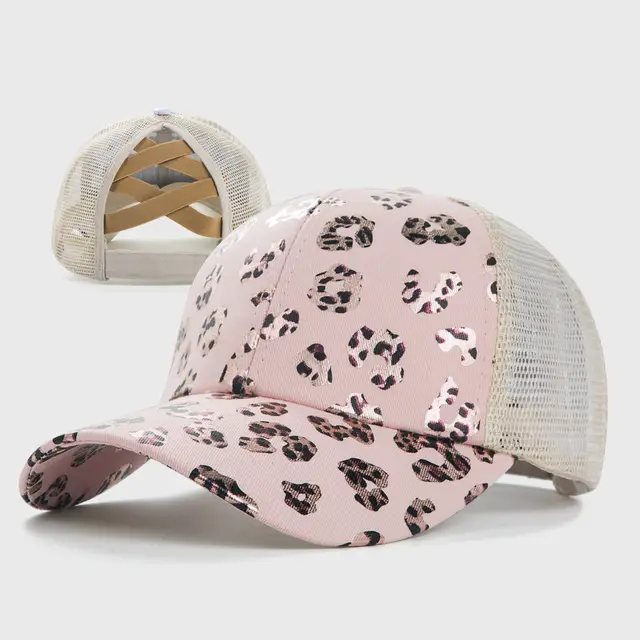 Women's Leopard Print Fashion Mesh Baseball Hat Sun Protection Pink - Shop at LoveMi