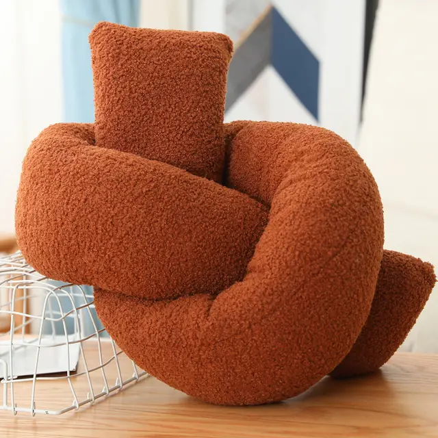 Plush Three Dimensional Special Shaped Pillow Round Lumbar Support Red Brown Strip - Shop at LoveMi