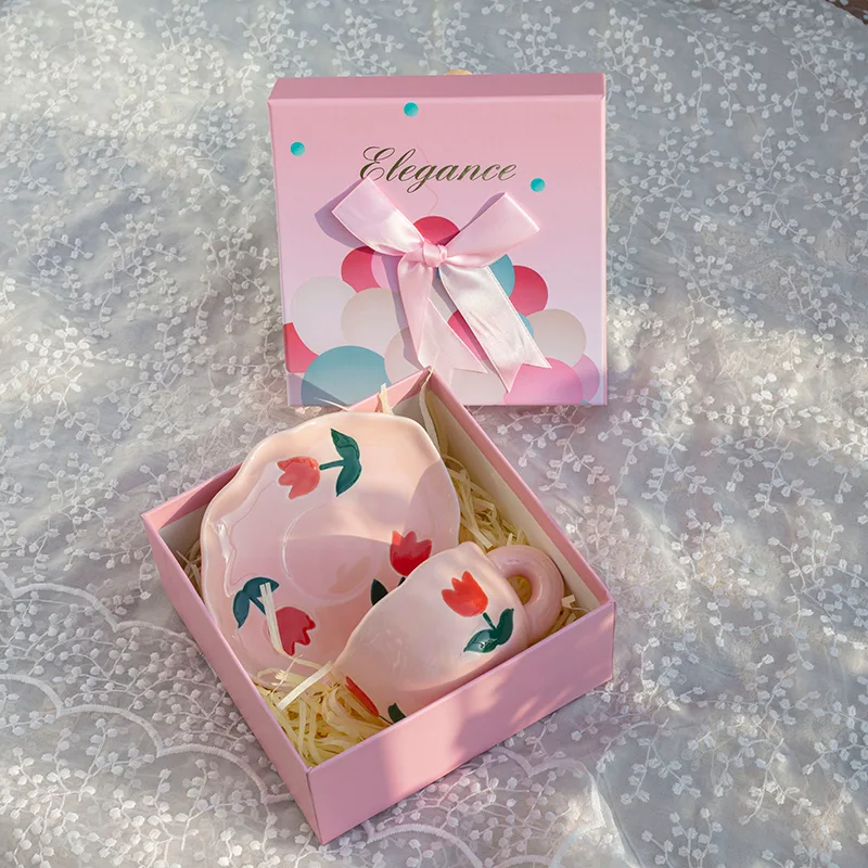 Flower Coffee Tulip Hand kneaded Ceramic Cup And Saucer Coffee Cup Gift Box - Shop at LoveMi