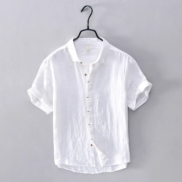 Men's Chinoiserie Vintage Pleated Linen Shirt White - Shop at LoveMi