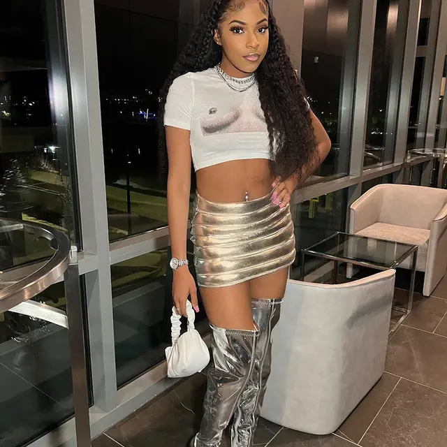European And American Women's Hip Pack Metallic Splash Proof Skirt Gold - Shop at LoveMi
