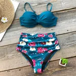 Ladies Heart Collar High Waist Two Piece Swimsuit - D-S