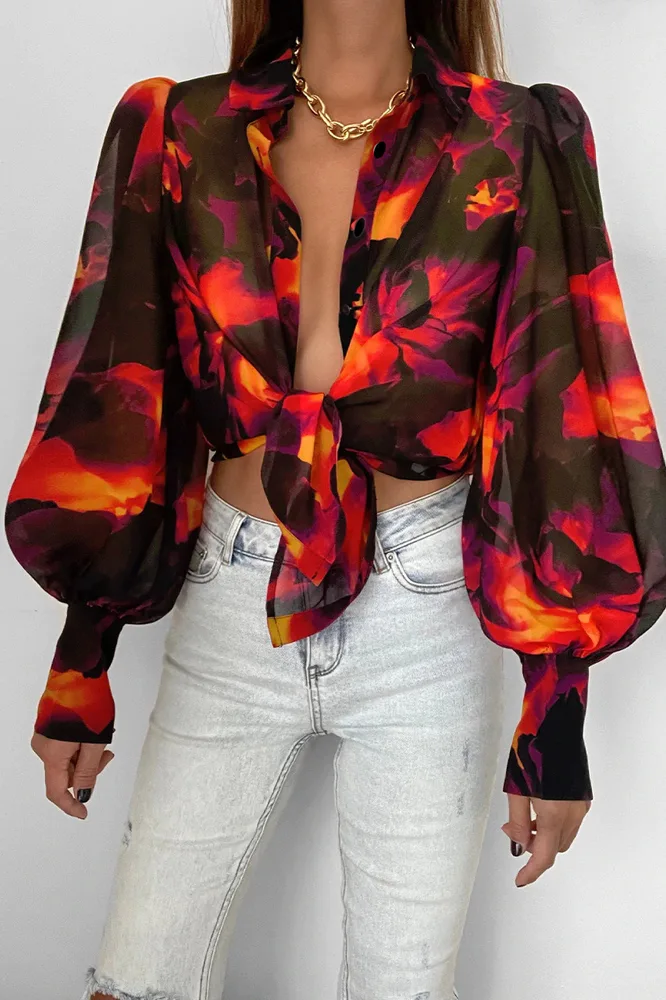 Women's Chiffon Cardigan Loose Lantern Long Sleeve Shirt Fscw007 Xl - Shop at LoveMi