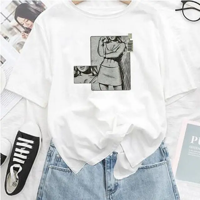European And American Print Short sleeved T shirt Women White - Shop at LoveMi