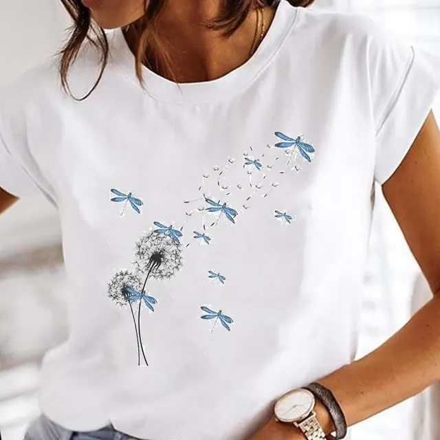 Women's Printed Clothes Watercolor Butterfly New Cute Women's Top T shirt Fashion Cartoon Round Neck 10Style - Shop at LoveMi