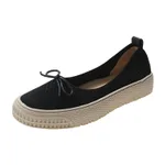 Women's Flat Pumps Bow Ballet Slip-on Shoes - Black